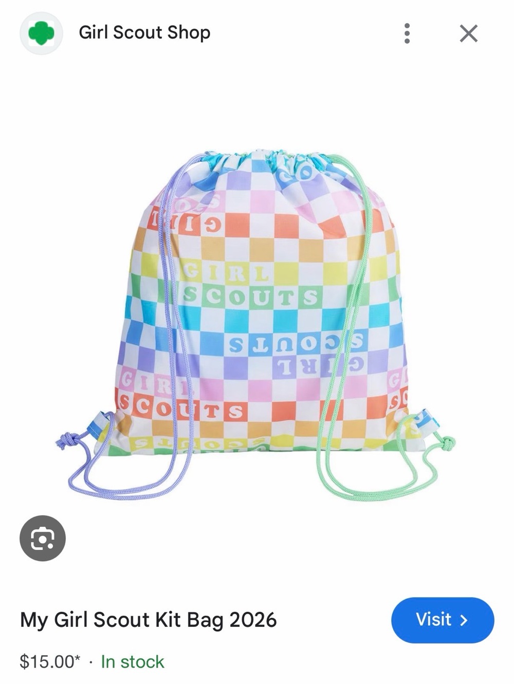 Girl Scouts Rainbow Checker Drawstring Kit Bag